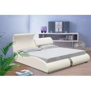  Modern White Leather Stella Platform Bed